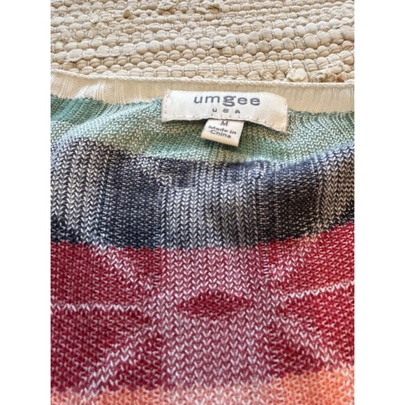 Umgee White Multi Rainbow Color Open Front Cardigan Sz M Fringe Southwest Aztec - Picture 5 of 9